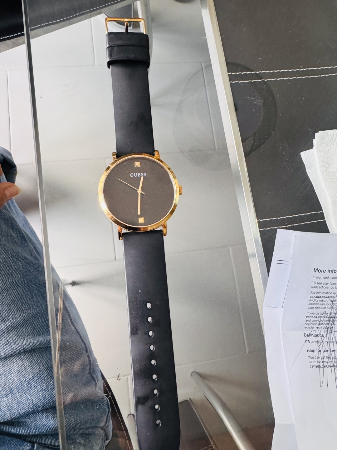 GUESS men's Watch Black Band Gold Accents