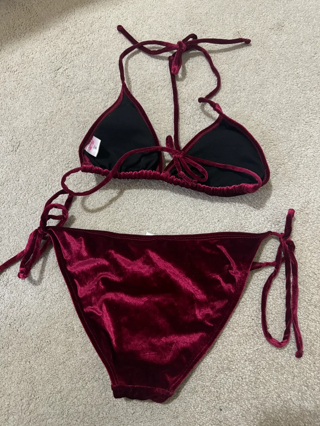 Burgundy Velvet Bikini Set image indicator(2)