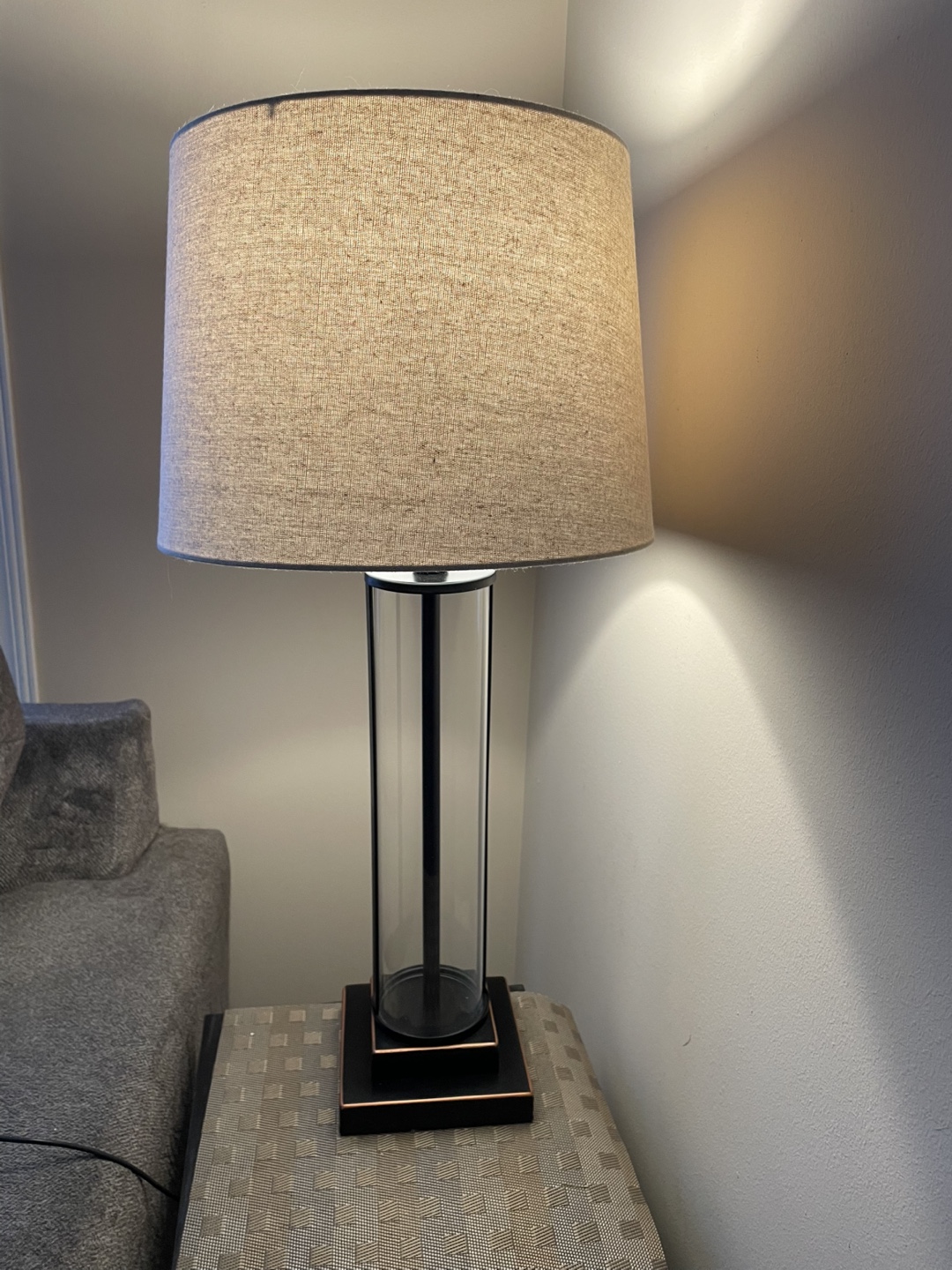 Two Tall Glass Table Lamp with Beige Shade