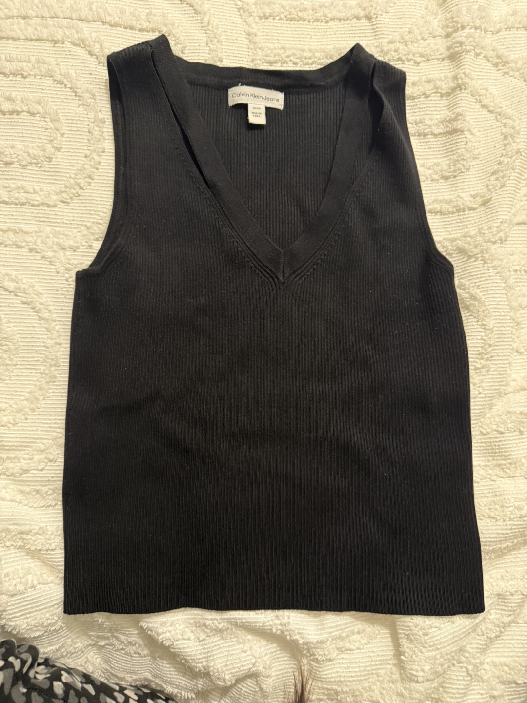 Calvin Klein Jeans Black Ribbed Sleeveless V-Neck Top
