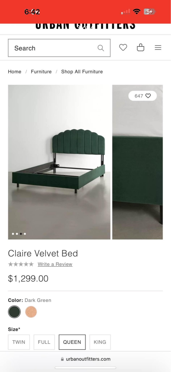 Urban Outfitters Claire Velvet Queen Bed Frame - Dark Green - photo 2