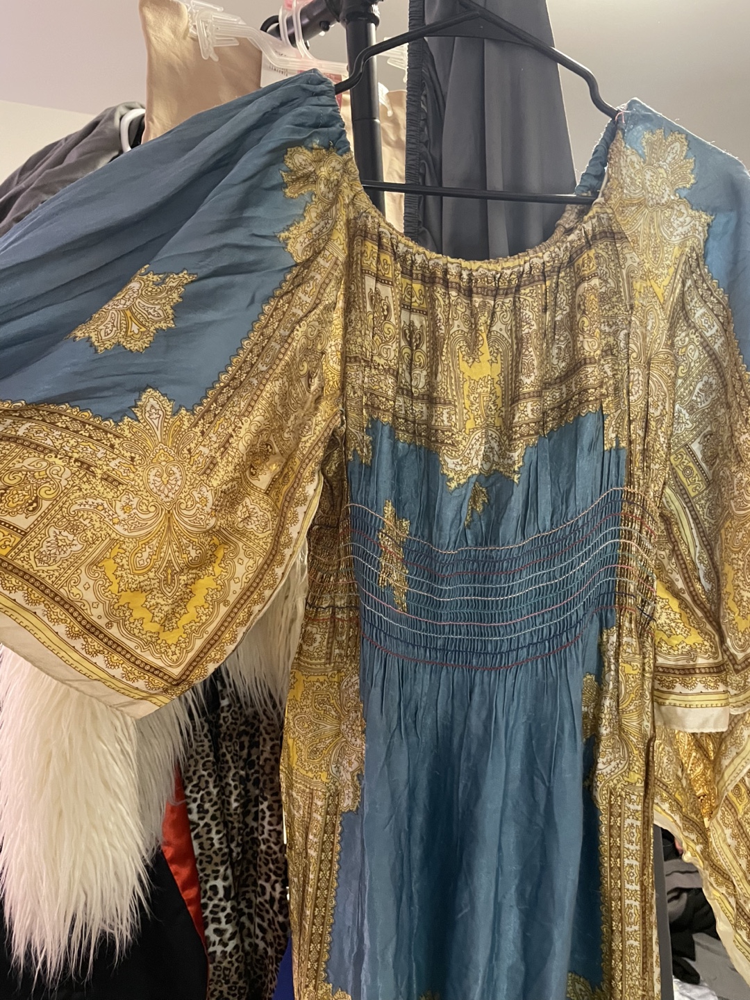Beautiful Blue and Gold Off-the-Shoulder Maxi Dress - photo 4