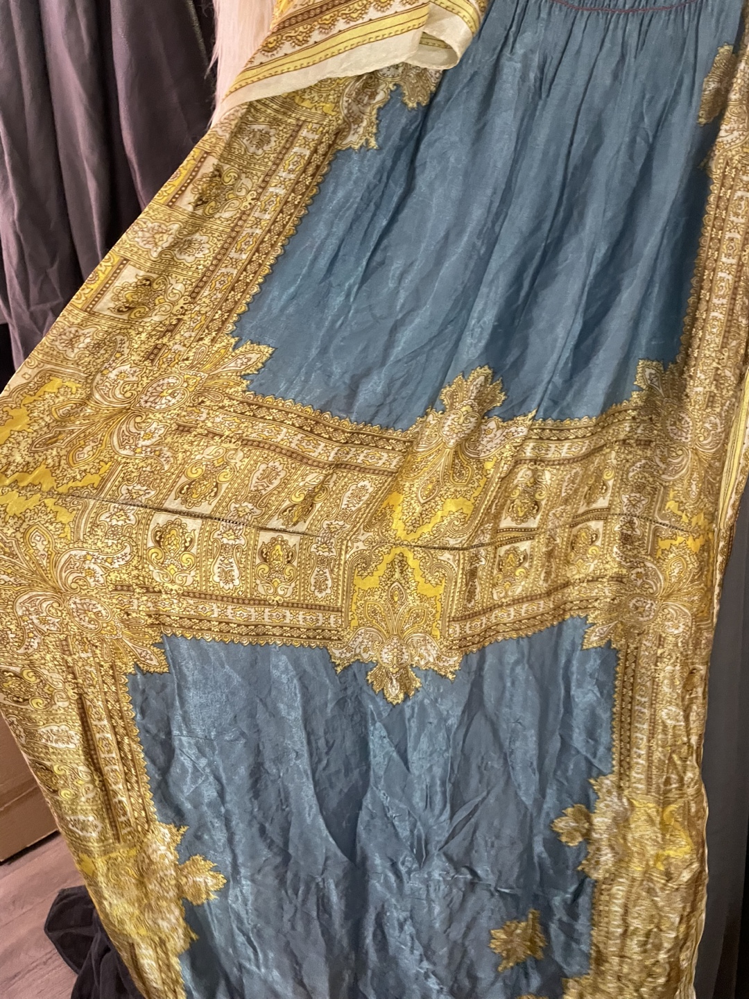 Beautiful Blue and Gold Off-the-Shoulder Maxi Dress - photo 3