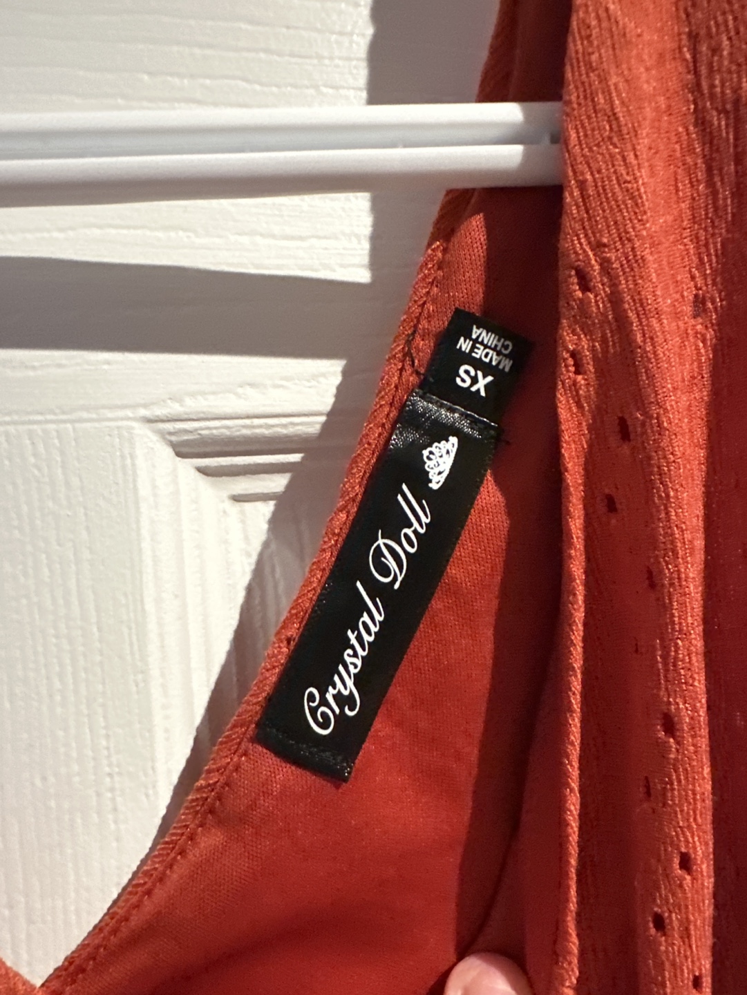 Crystal Doll Burnt Orange Eyelet Sundress, Size XS - photo 2