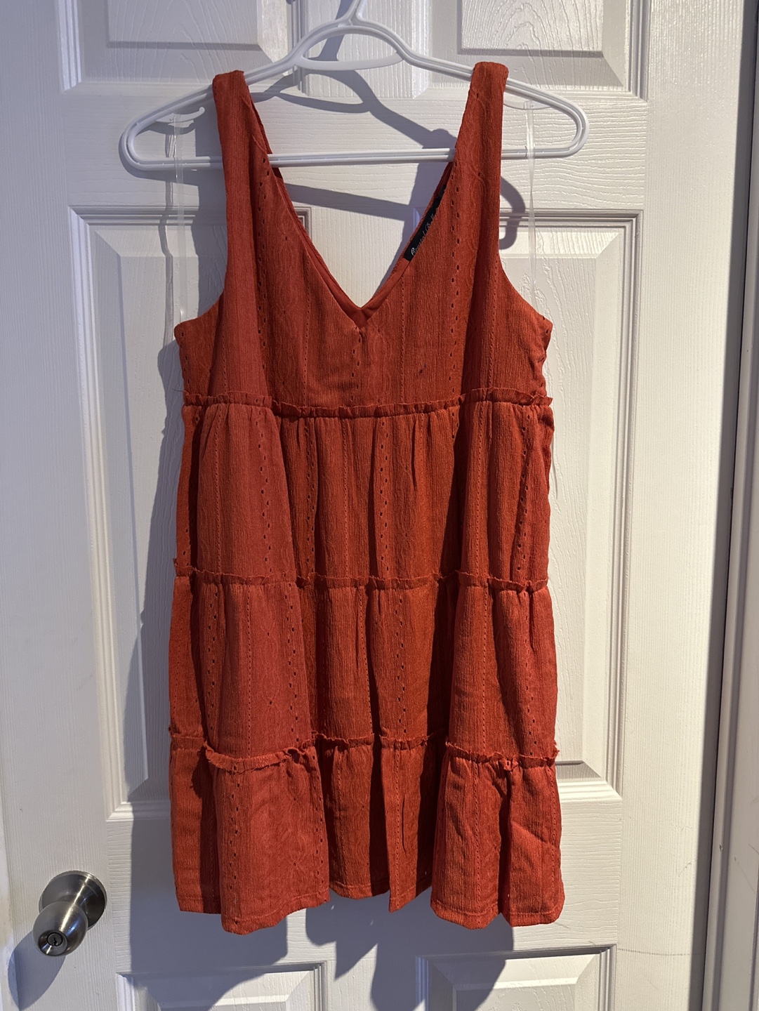 Crystal Doll Burnt Orange Eyelet Sundress, Size XS