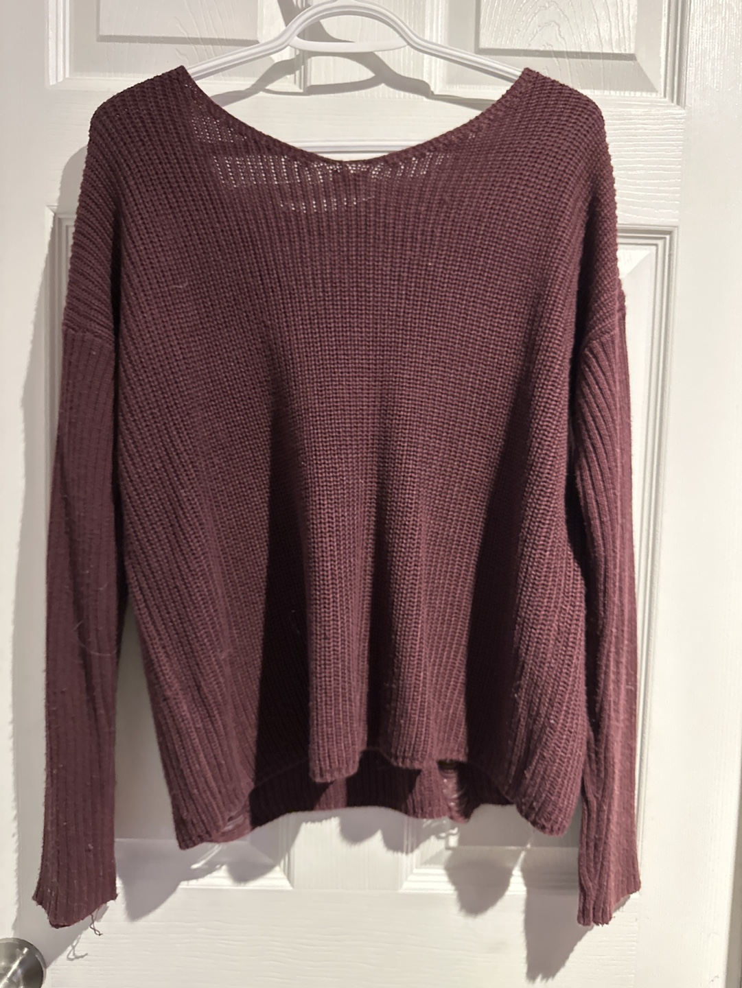 Burgundy Distressed Knit Sweater - photo 2