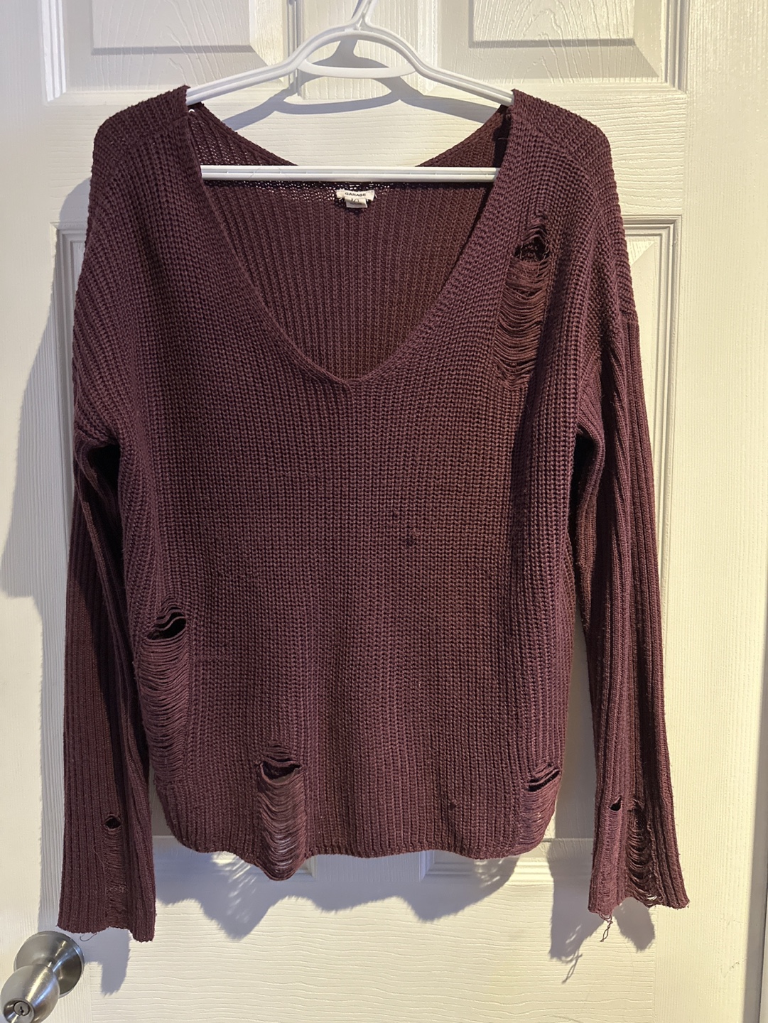 Burgundy Distressed Knit Sweater