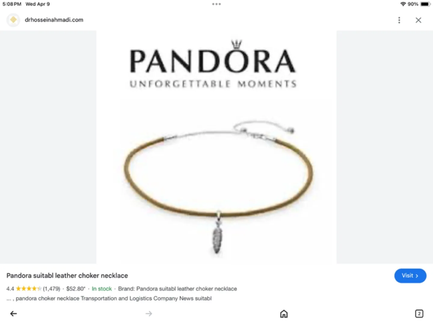 Pandora Tan Leather Choker Necklace with Feather Charm image indicator(2)