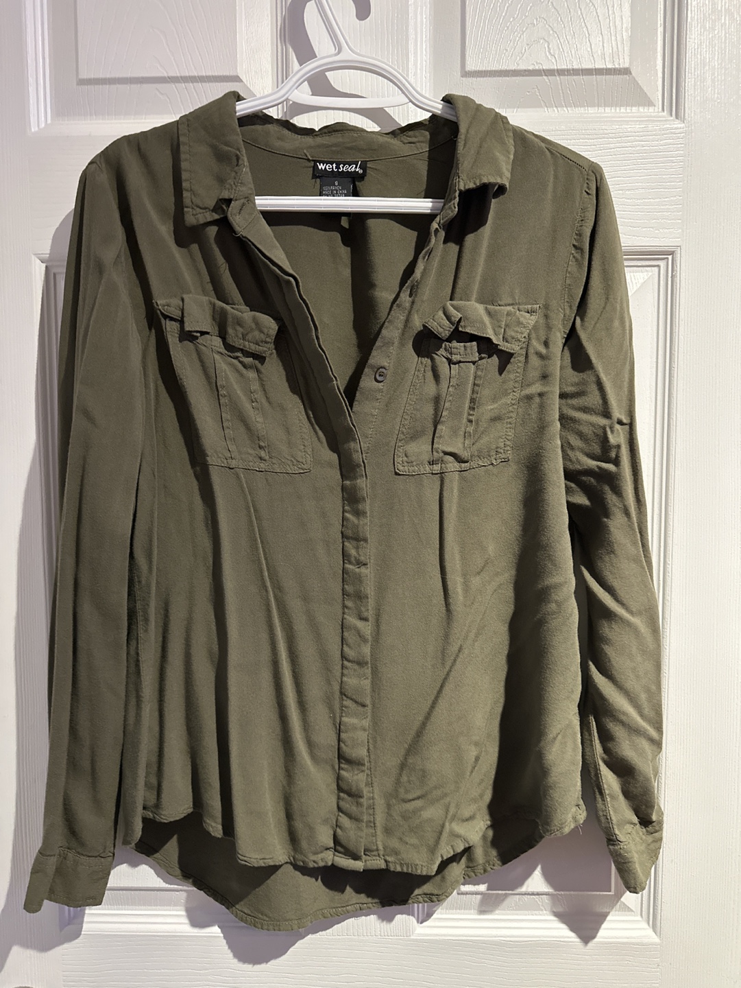 Women's Wet Seal Olive Green Button-Down Shirt - Size Small