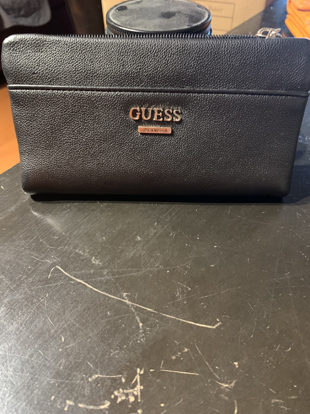 GUESS Black Leather Zip Around Wallet