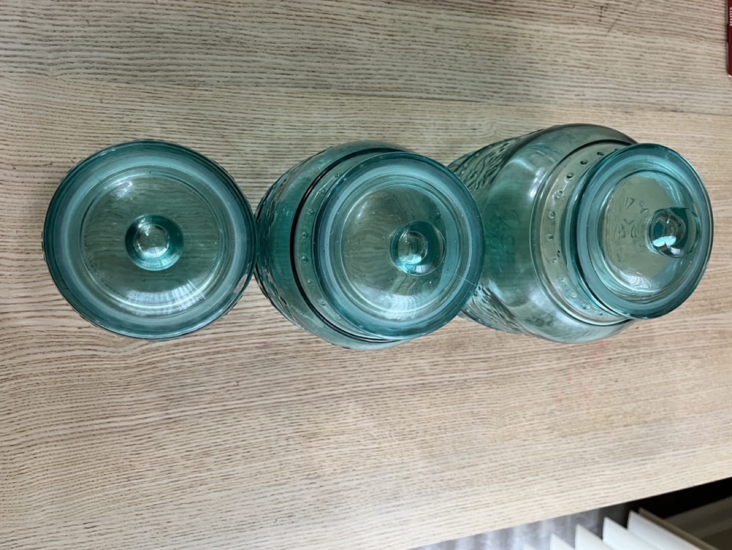 Set of 3 Blue Glass Canisters with Lids - photo 2