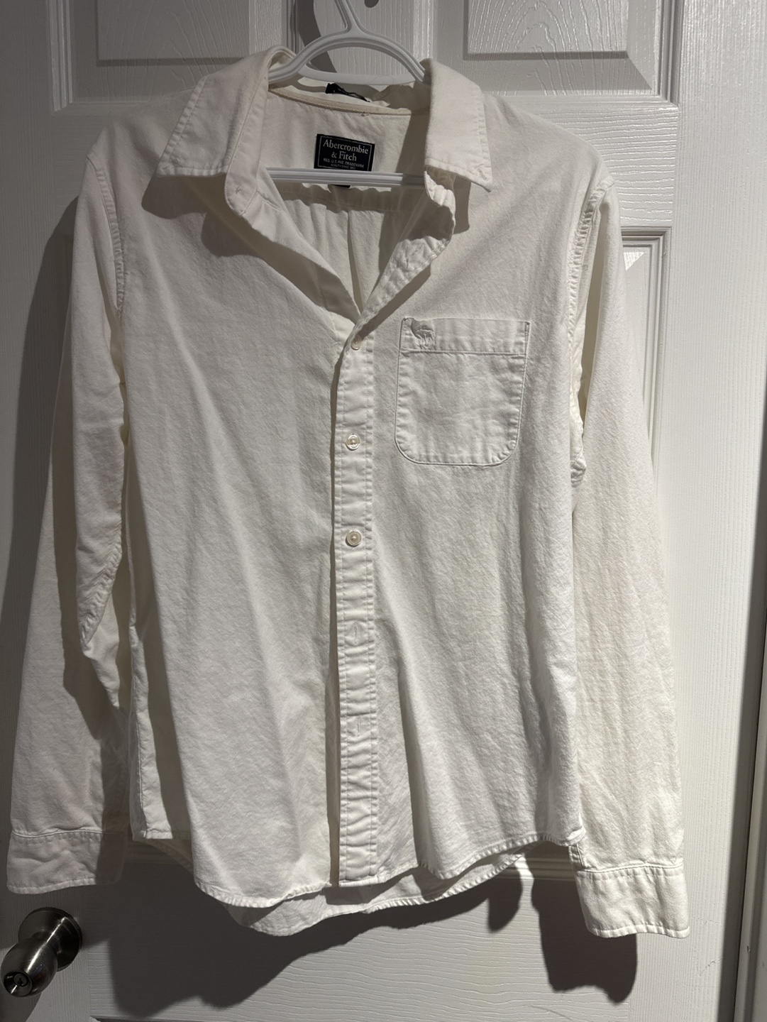 Abercrombie & Fitch Men's White Oxford Shirt - Size Medium