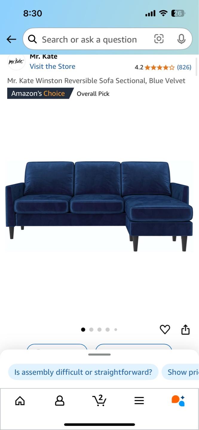 Mr. Kate Winston Reversible Sofa Sectional, Green Velvet - photo 2