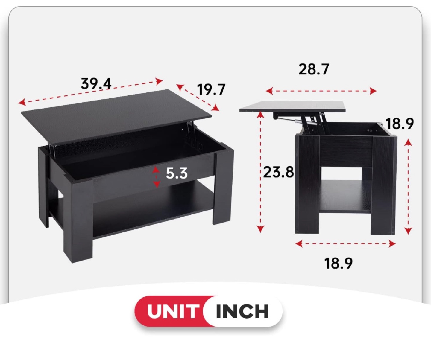 Black Lift-Top Coffee Table with Storage - photo 2