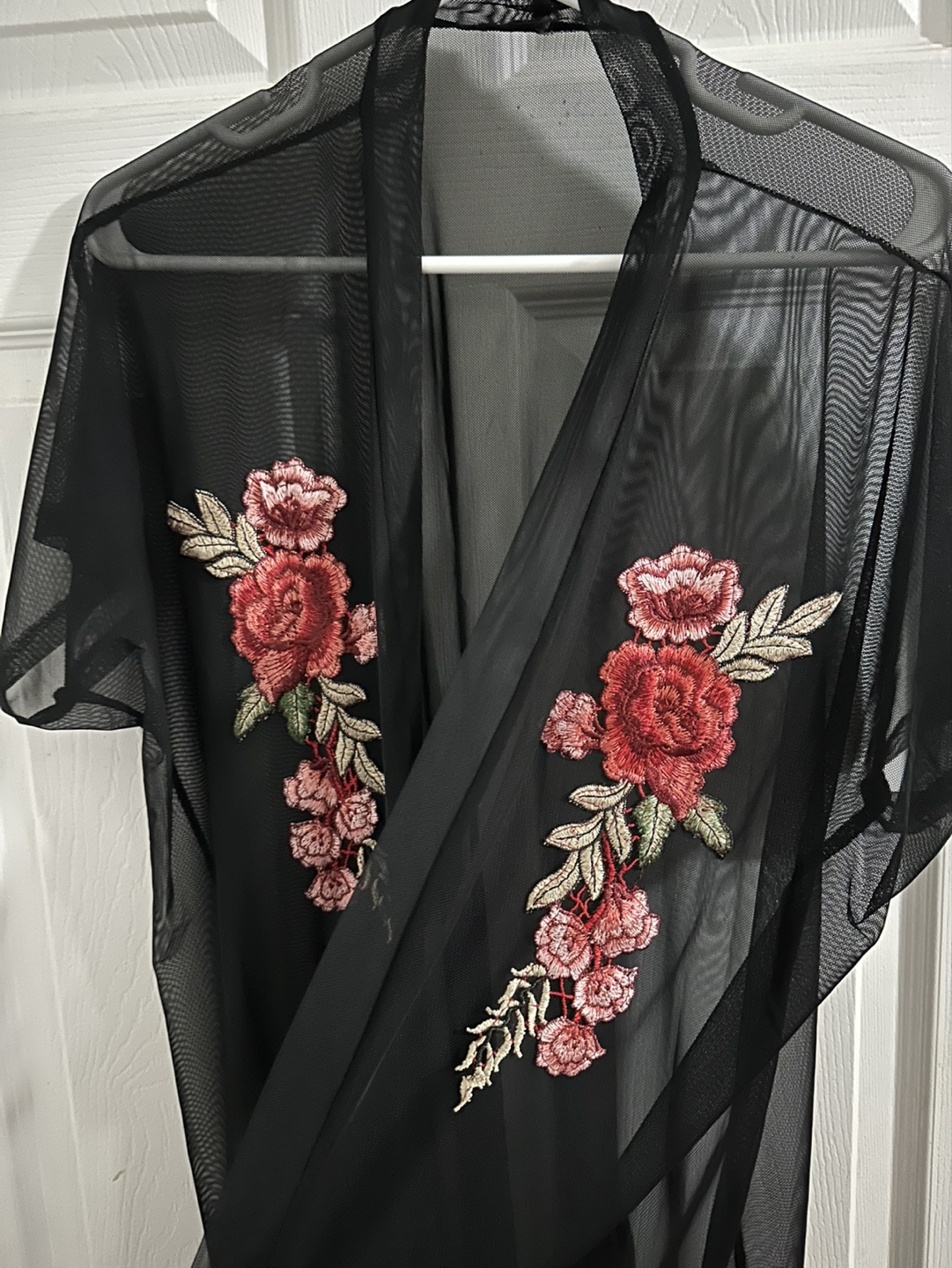 Black Mesh Floral Kimono Cardigan - photo 2
