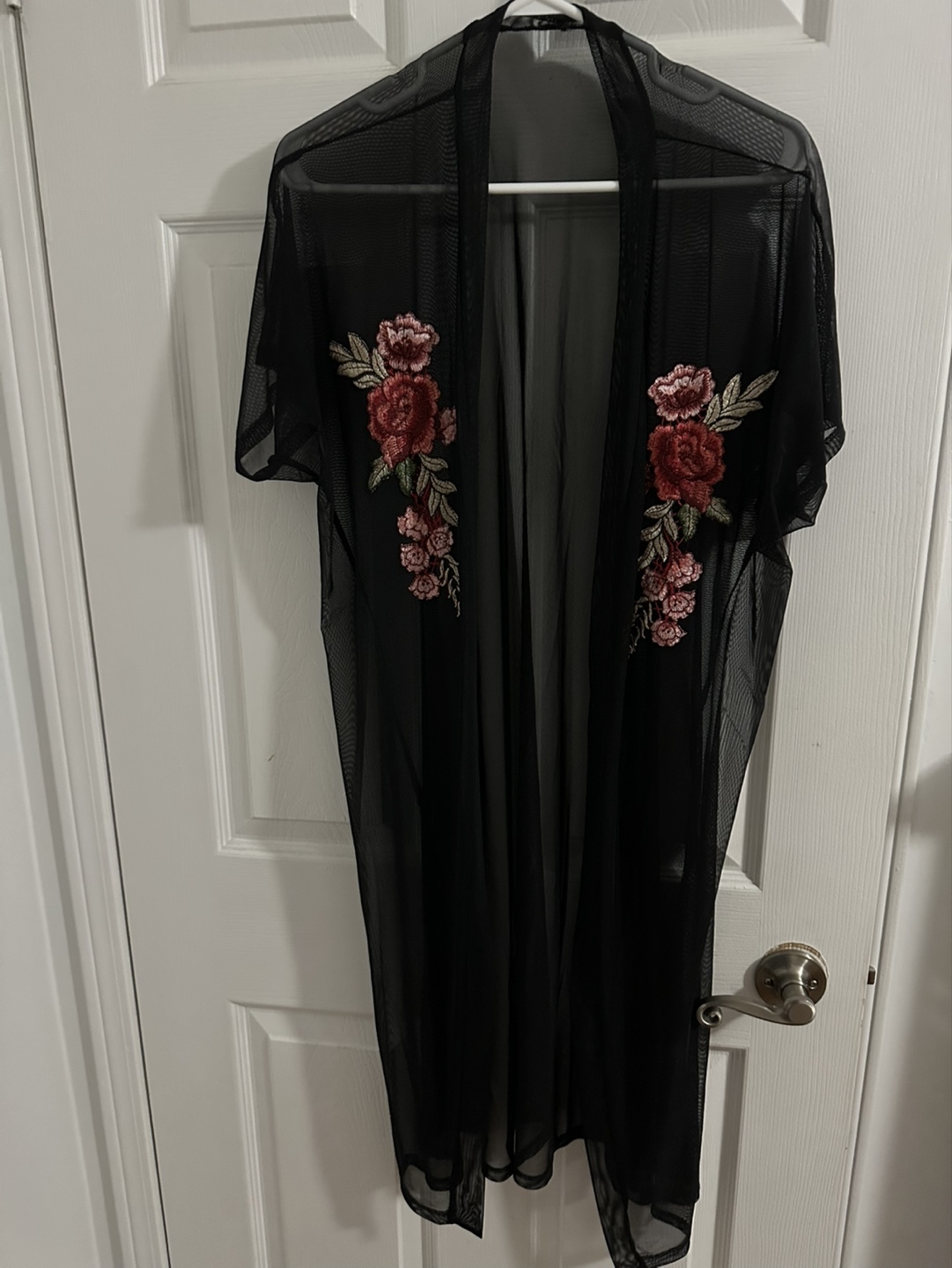 Black Mesh Floral Kimono Cardigan