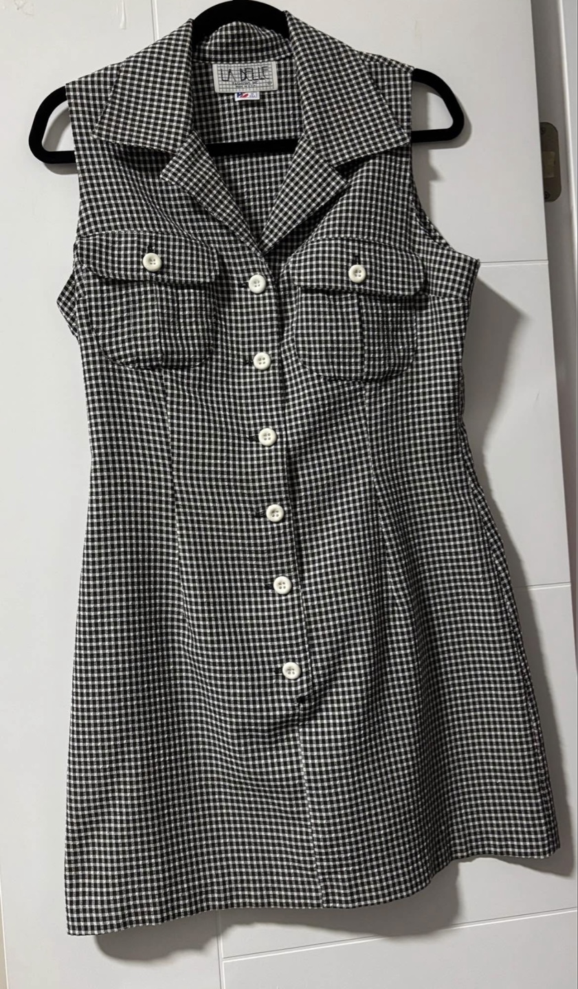 La Belle Vintage Sleeveless Gingham Dress - Medium