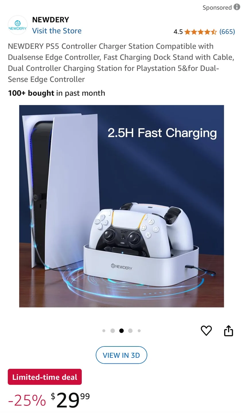 NEWDERY PS5 Controller Charging Station image indicator(5)