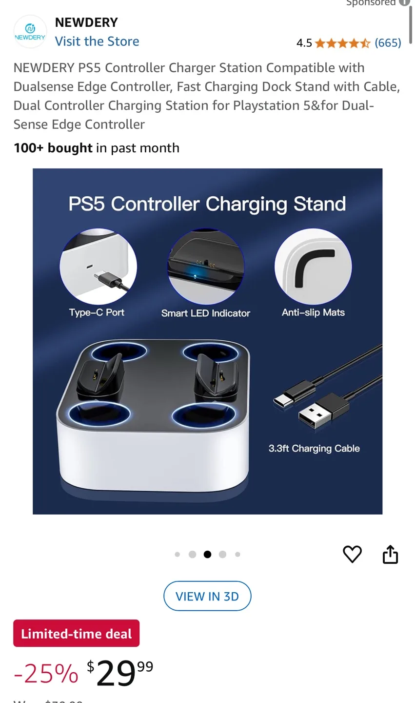 NEWDERY PS5 Controller Charging Station image indicator(7)