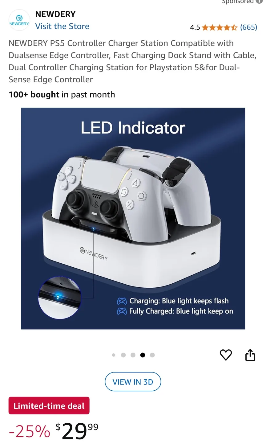 NEWDERY PS5 Controller Charging Station image indicator(8)