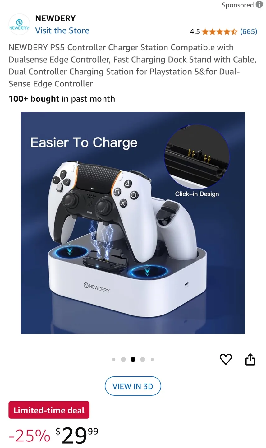 NEWDERY PS5 Controller Charging Station image indicator(6)