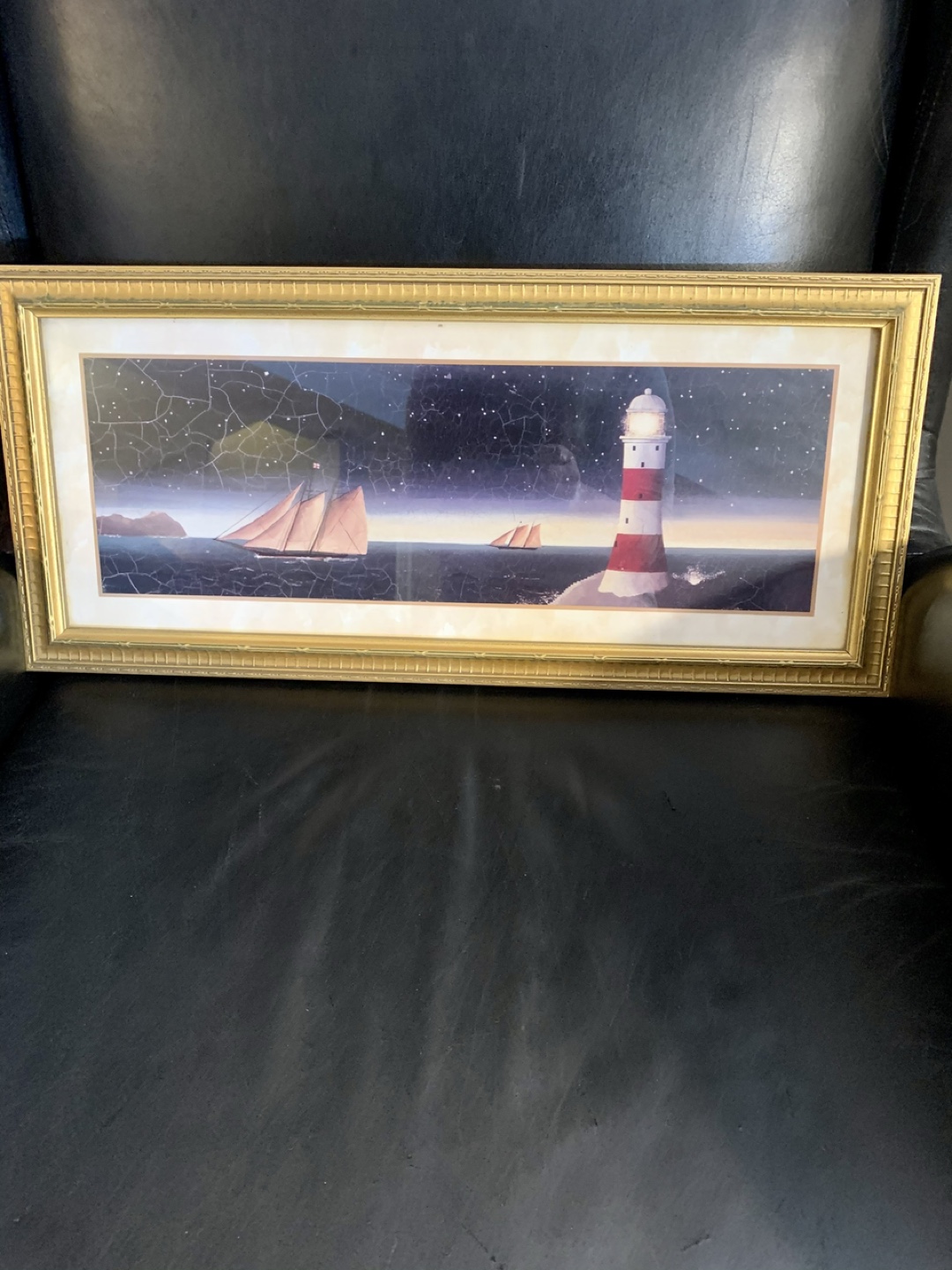 Framed Lighthouse and Sailboats Artwork - photo 2