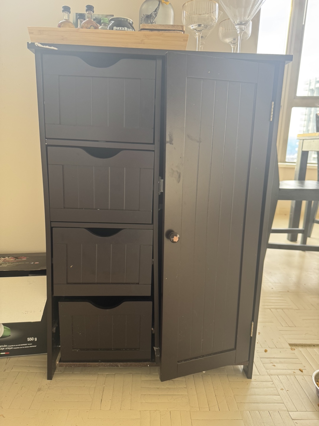Dark brown wooden mini bar
