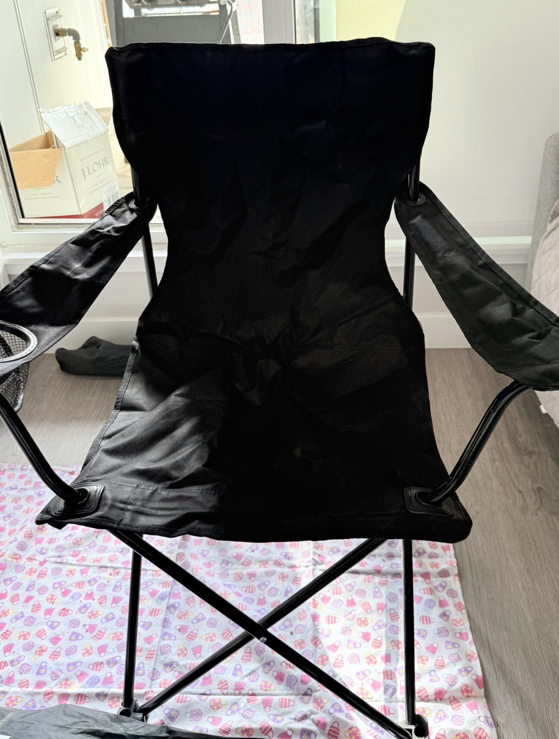 Two Black Folding Camping Chairs with Cup Holders