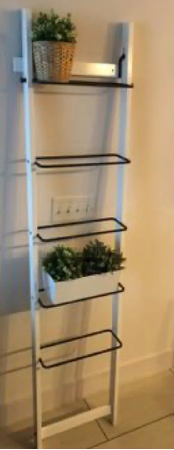 White Wooden Ladder Shelf with Black Metal Rungs image indicator(3)