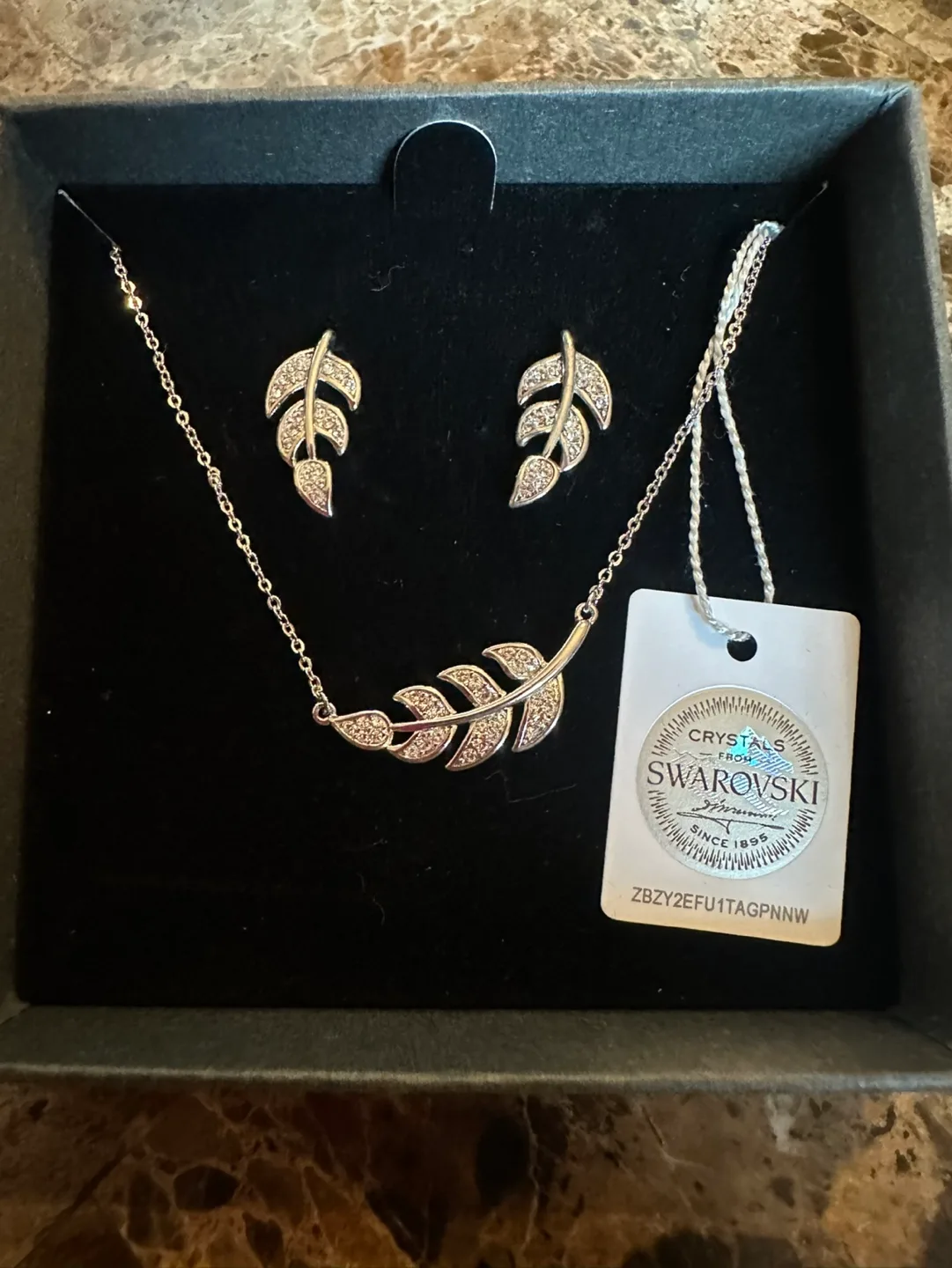 Swarovski Crystal Leaf Necklace and Earring Set thumbnail