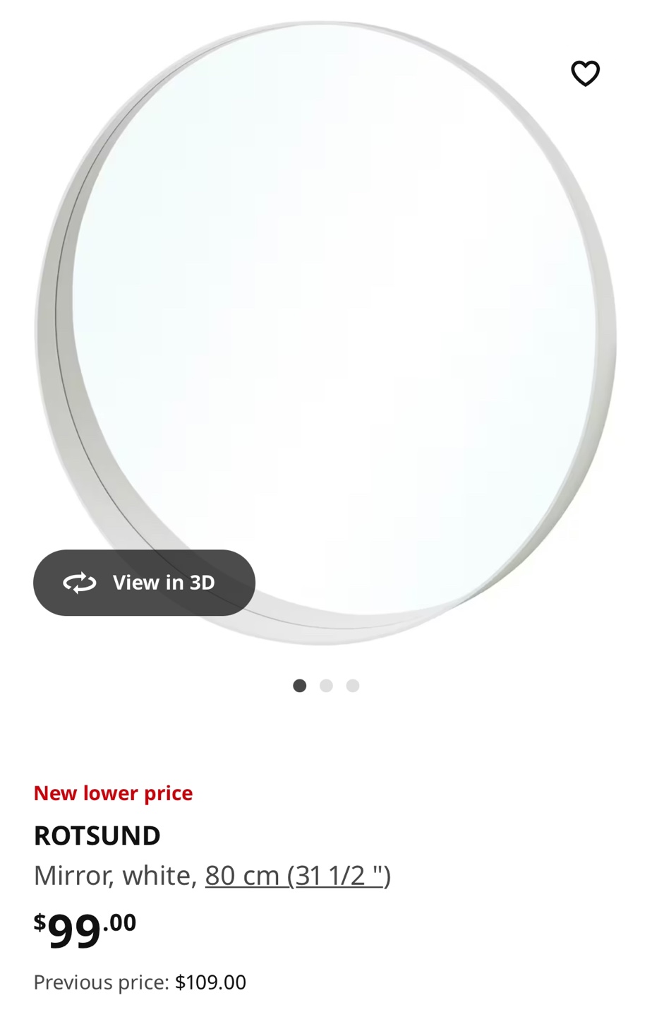 IKEA ROTSUND 80cm Round Mirror - White - photo 3