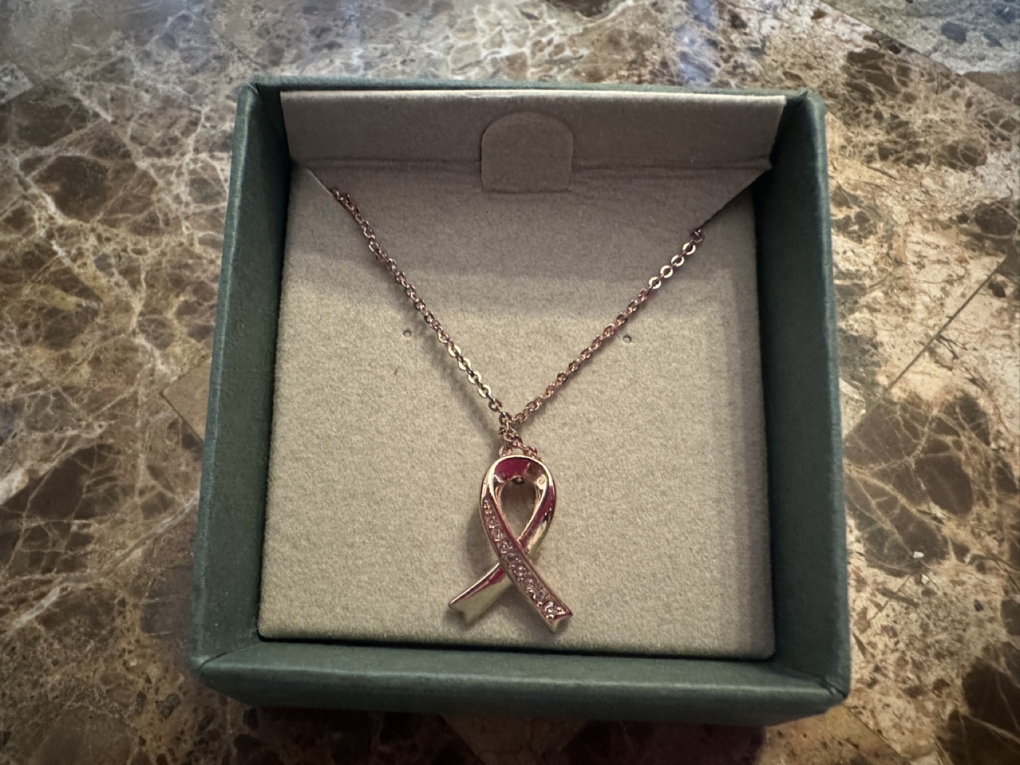 Rose Gold Awareness Ribbon Necklace