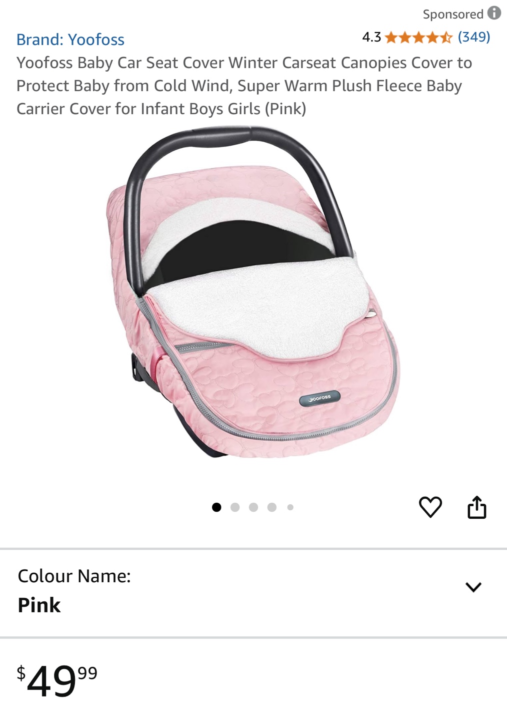 YooFoss Baby Car Seat Cover - Pink