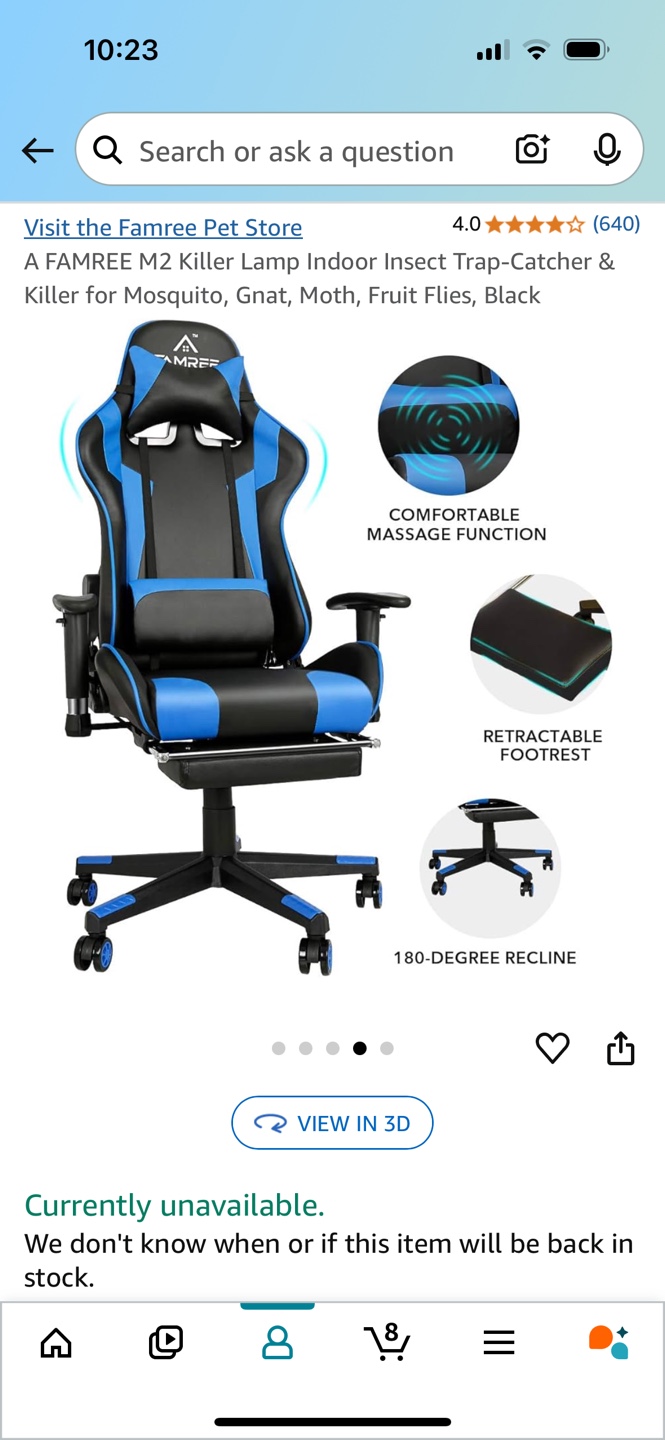 FAMREE Gaming Chair with Footrest - Black and Blue - photo 5