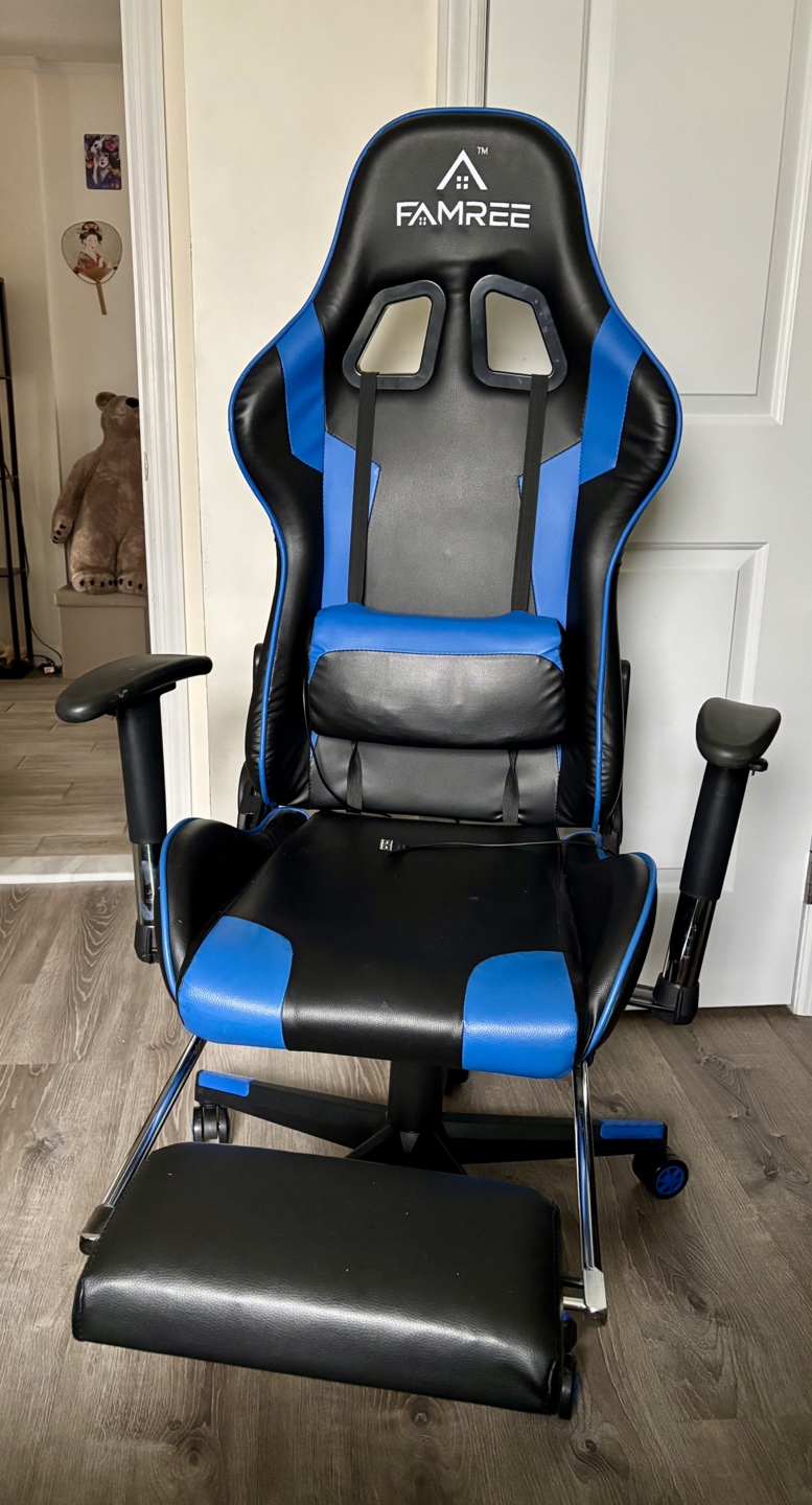 FAMREE Gaming Chair with Footrest - Black and Blue - photo 2