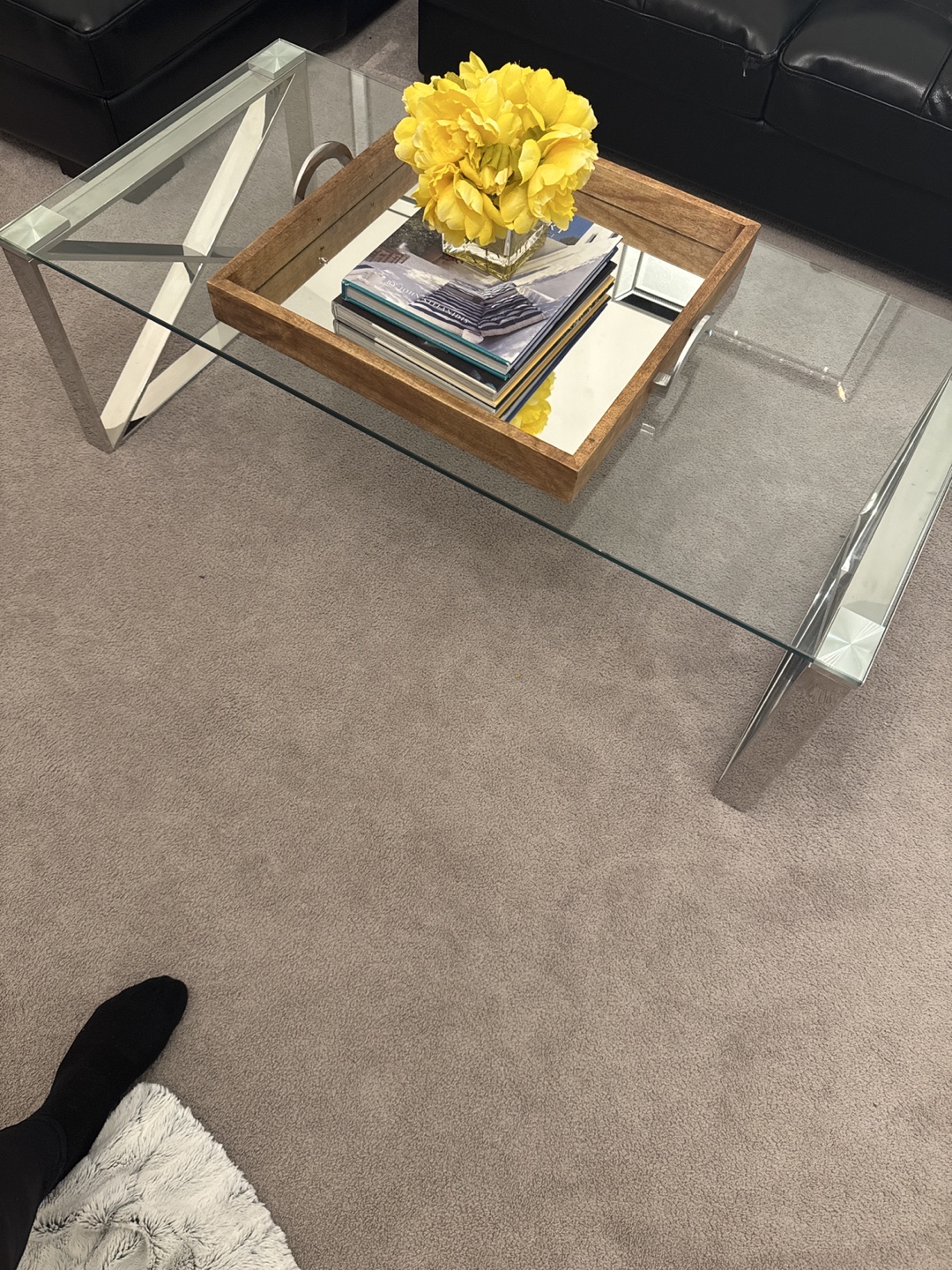 Modern Glass Coffee Table with Stainless Steel Frame