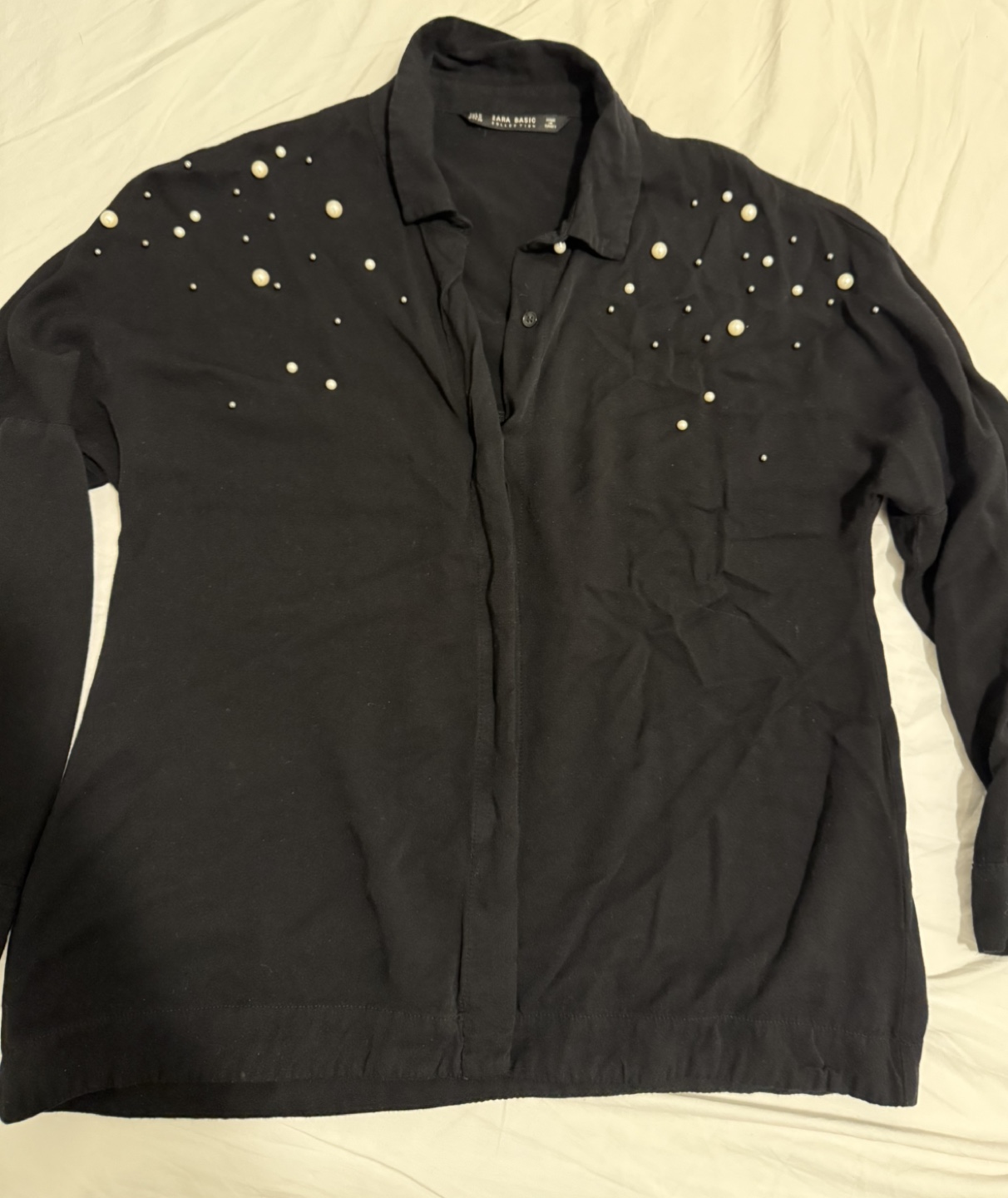 Zara Basic Collection Pearl-Embellished Blouse