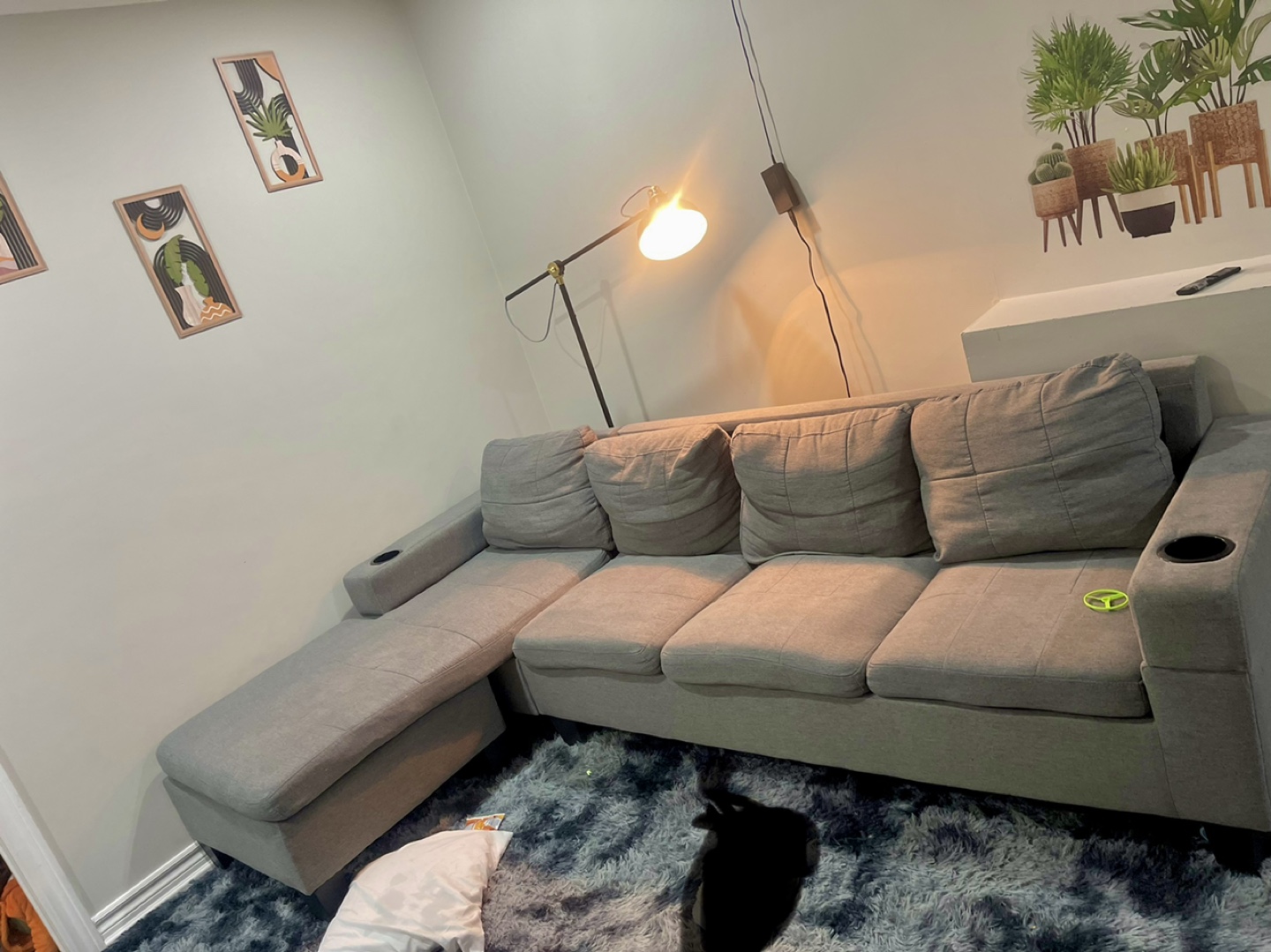 Gray Sectional Sofa with Cup Holders.SERIOUS BUYERS ONLY.