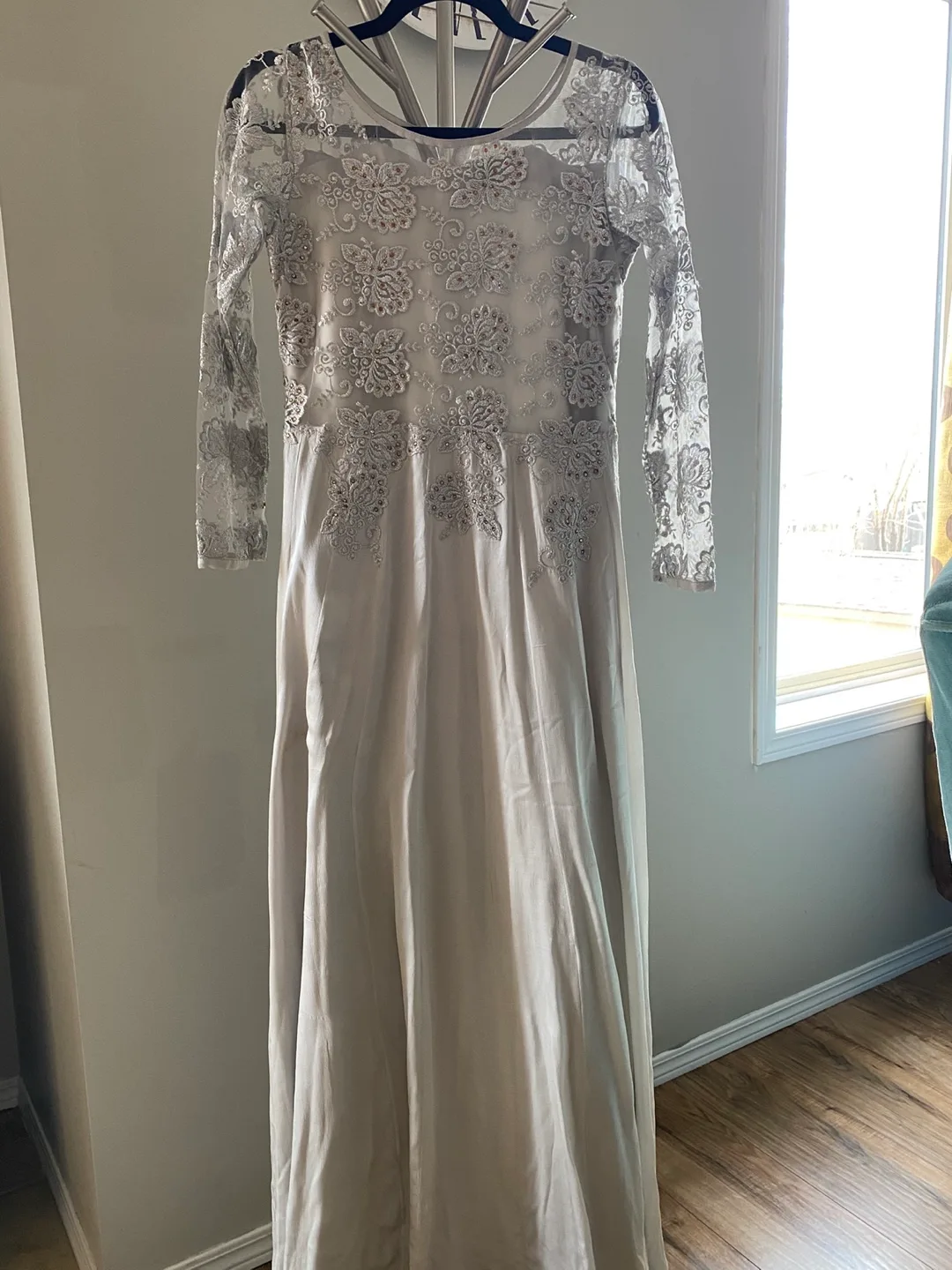 Elegant Grey Lace Maxi Dress thumbnail
