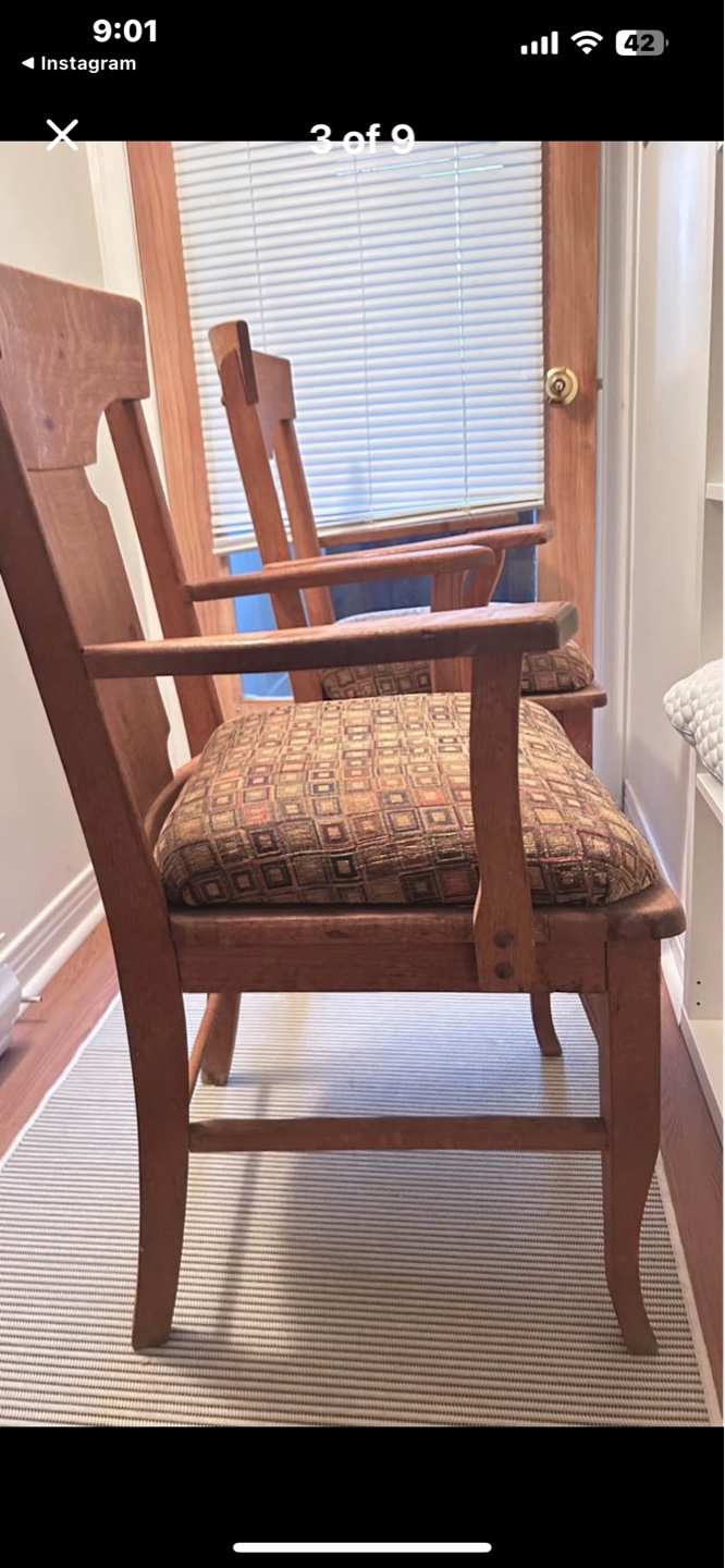 Pair of Vintage Solid Oak Wooden Armchairs - photo 2
