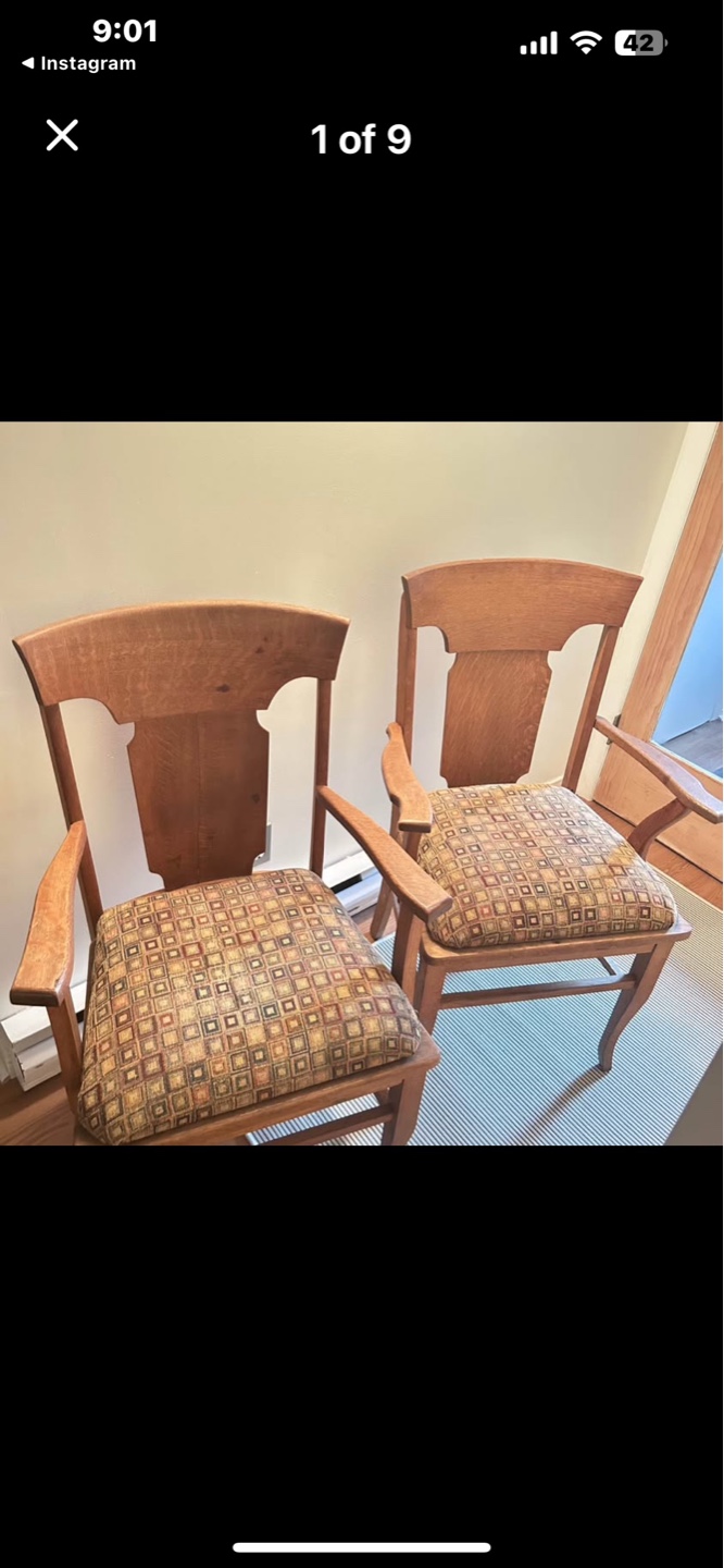 Pair of Vintage Solid Oak Wooden Armchairs