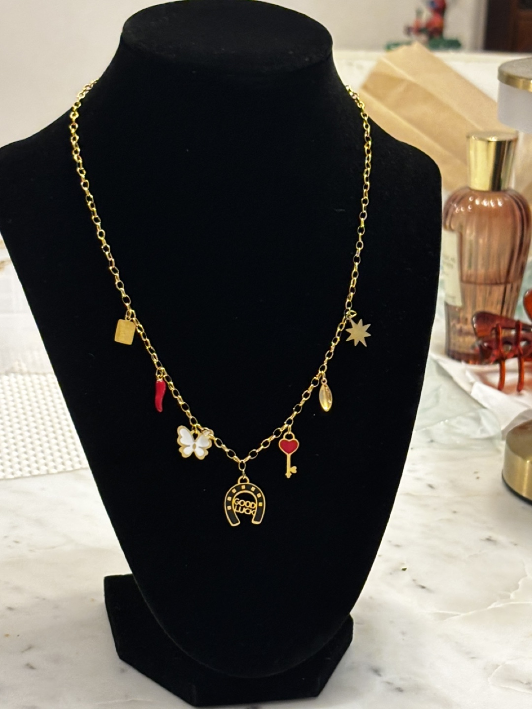 Gold Plated Charm  Necklace with Charms