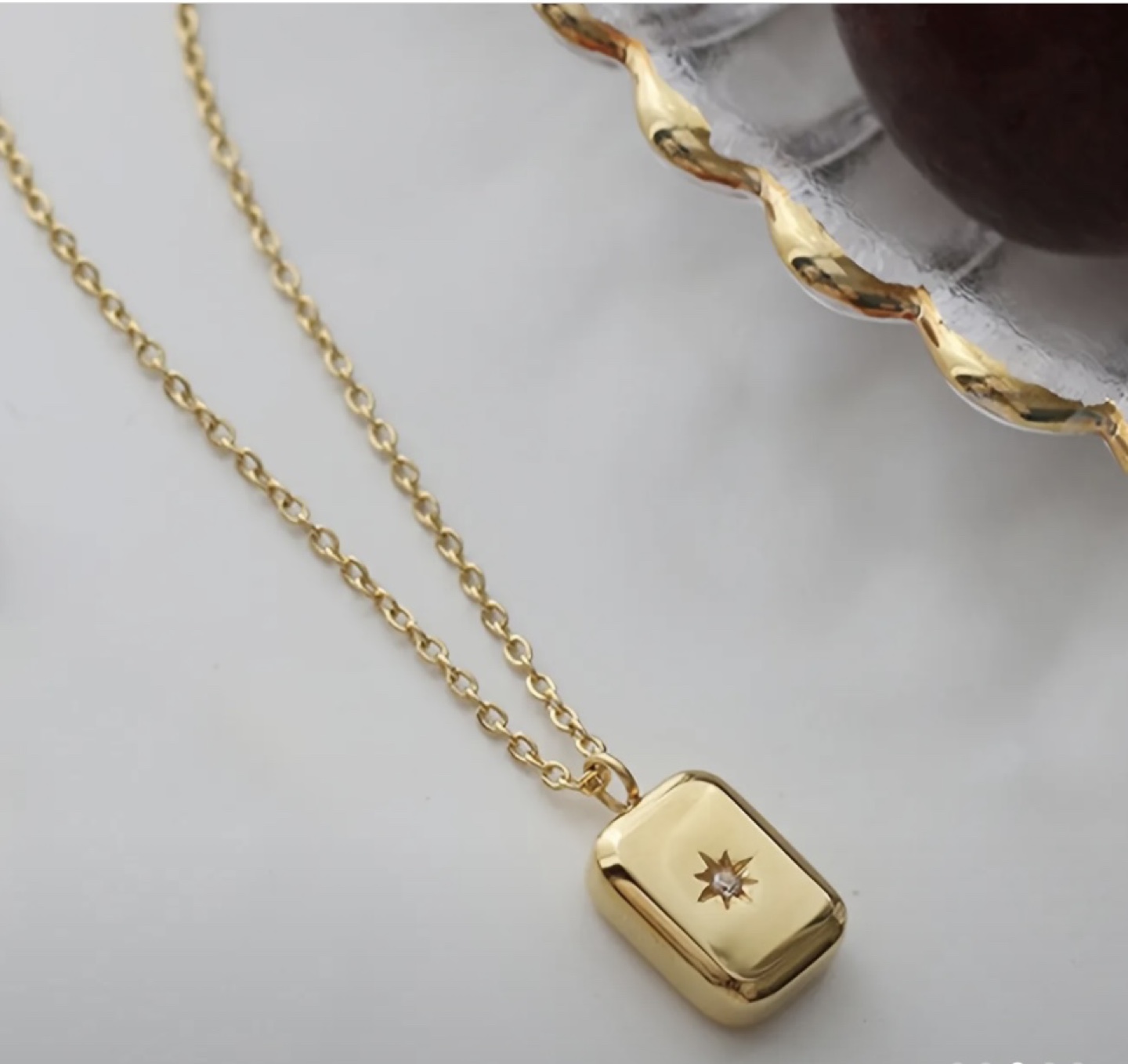 Gold Plated Rectangle Pendant Necklace with Cubic Zirconia - photo 3
