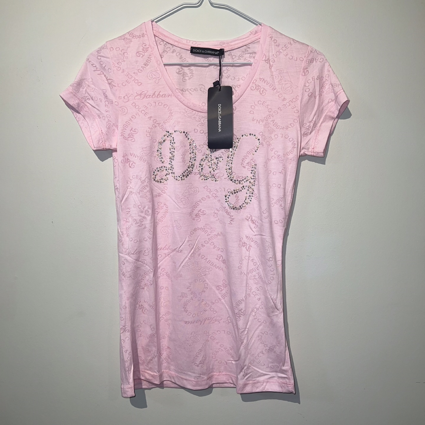 Dolce & Gabbana Pink Rhinestone T-Shirt