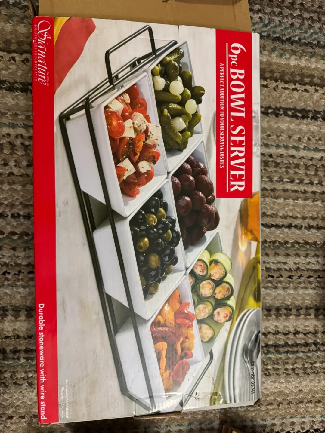 6 pc Bowl Server - White Stoneware with Wire Stand thumbnail