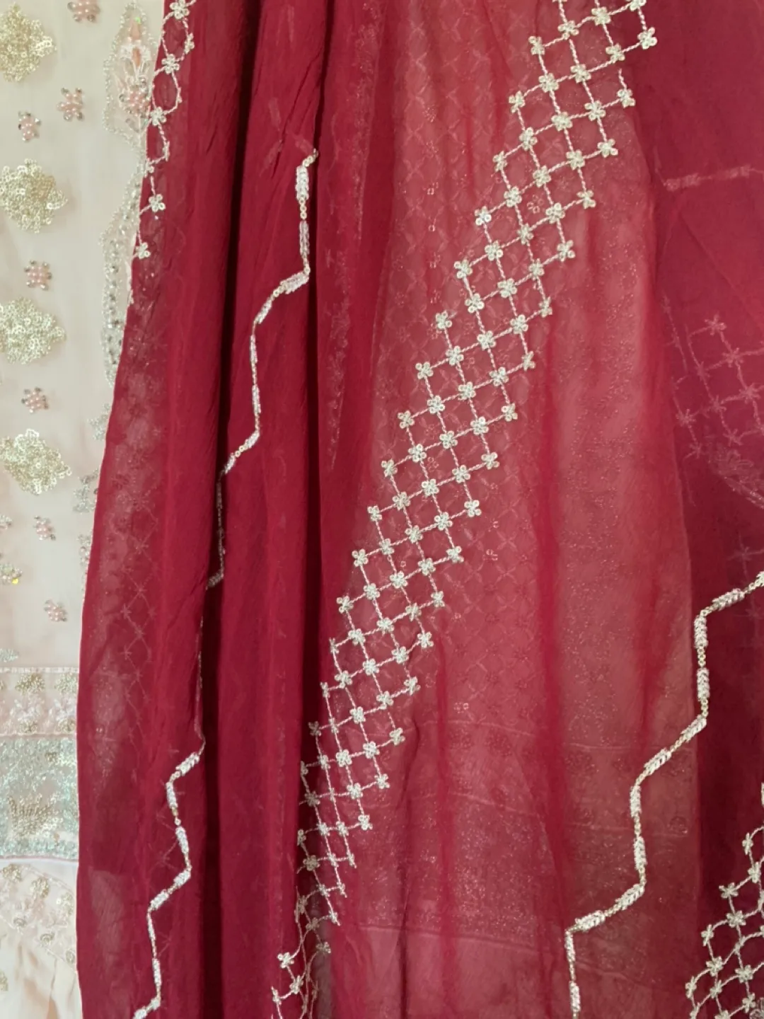 Gorgeous Embroidered Shalwar Kameez Set with Maroon Dupatta image indicator(2)