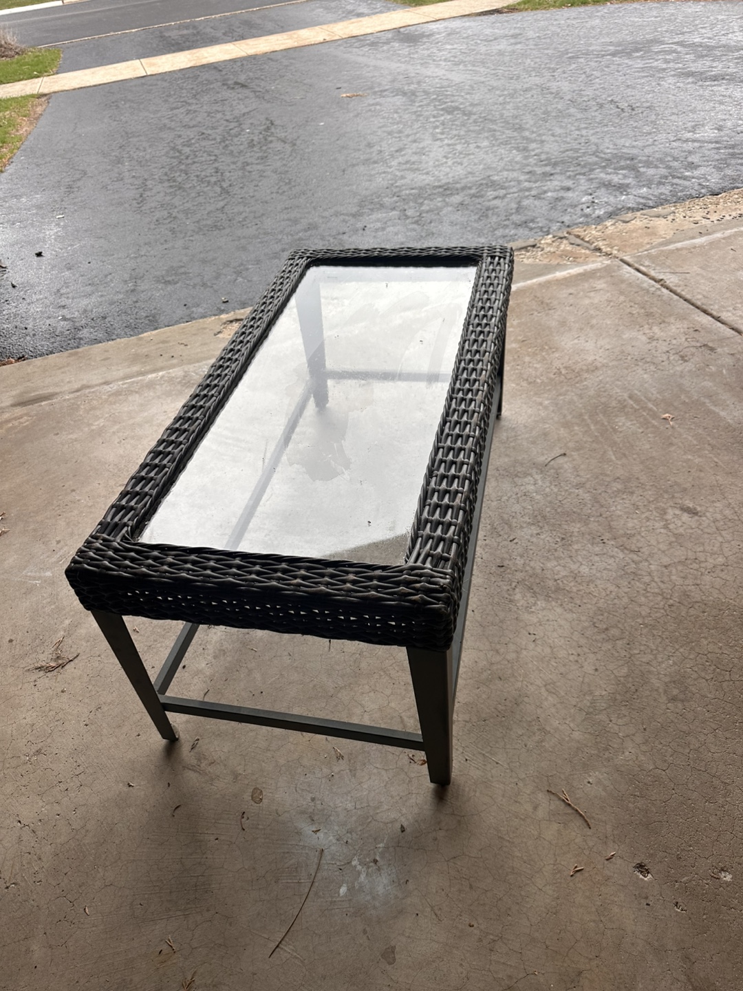 Wicker and Glass Top Coffee Table