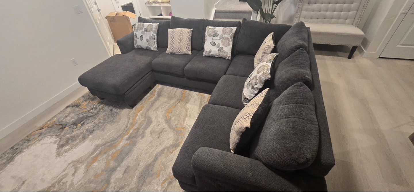 Grey L-Shaped Sectional Sofa - photo 2