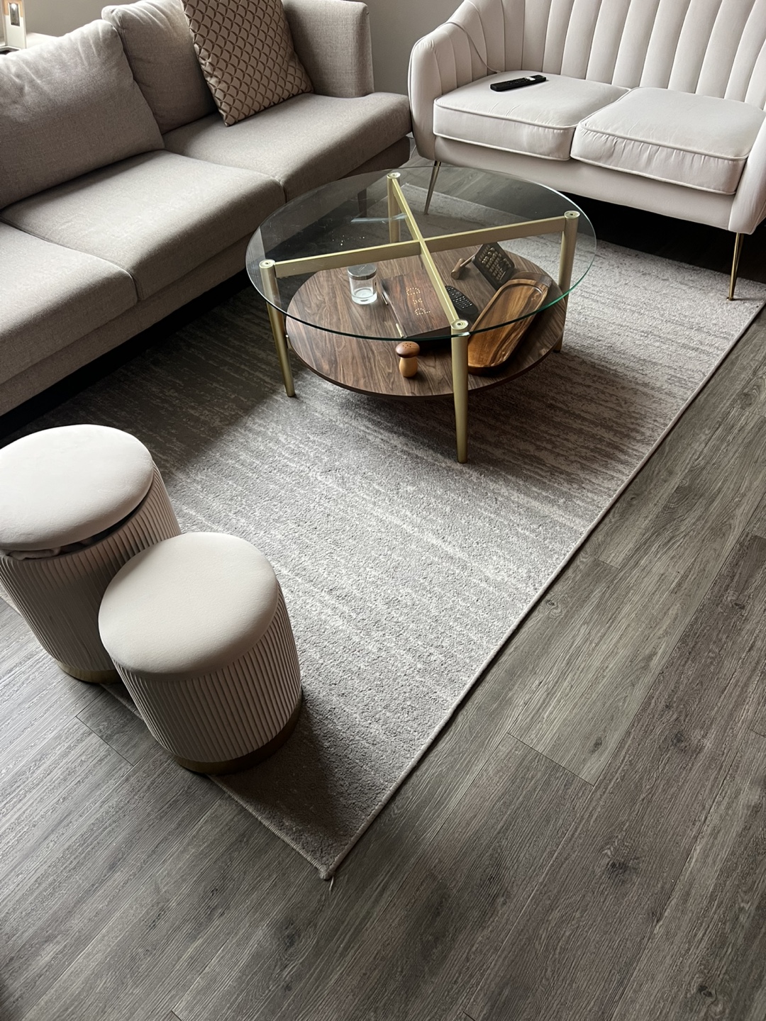 Round Glass Top Coffee Table with Wood Shelf - photo 2