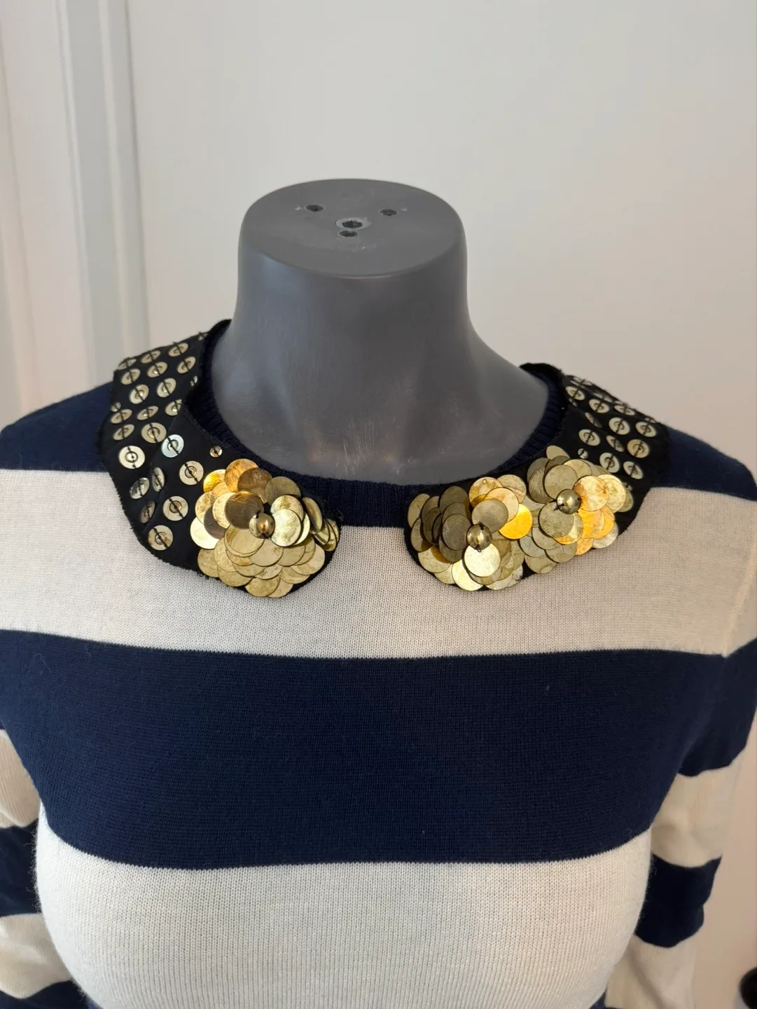 Striped Sweater with Embellished Collar image indicator(2)